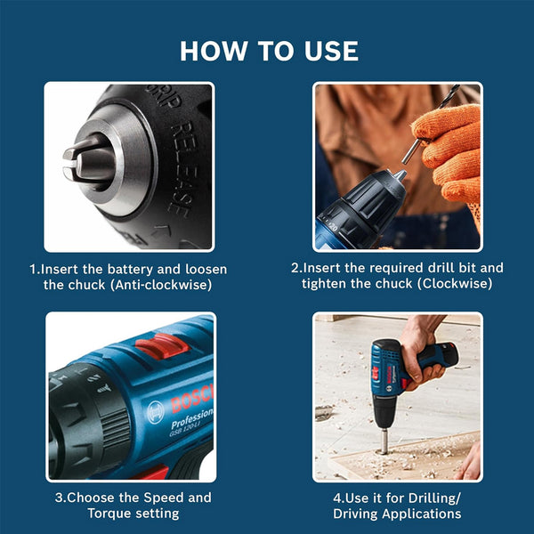 BOSCH CORDLESS DRILL KIT GSB 120-LI 10MM 12V