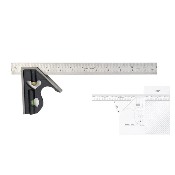 Kristeel 1516-A Combination Try & Metre Square | Precision Steel Square with Spirit Level & Scriber