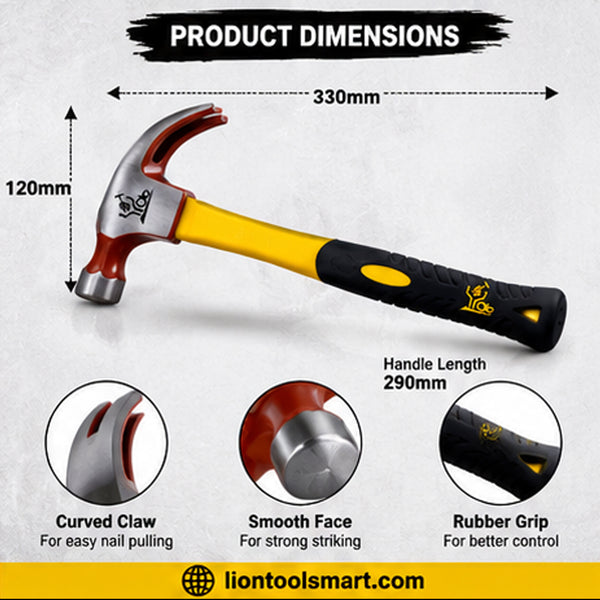 AS 16 OZ Claw Hammer with 315mm Fiber Handle AS-156 | Heavy Duty Professional Carpenter Claw Hammer