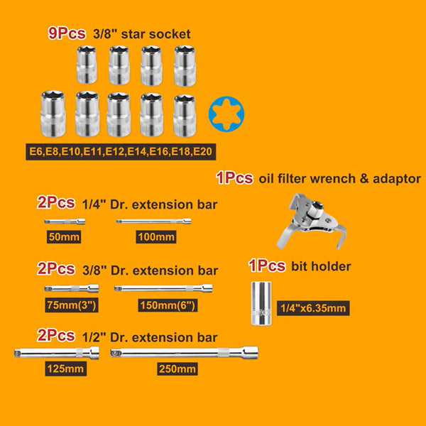 Ingco 172Pcs Cordless Impact Wrench Tool Set | 20V, 4.0Ah Battery Capacity, Max.Torque 550 Nm Brushless Motor (With Battery) HKTHP41723