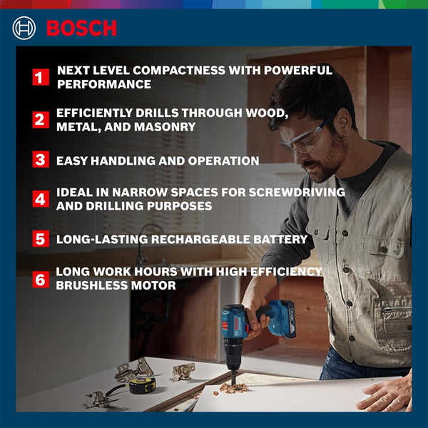 Bosch GSB 185-LI 13MM 18V Cordless Impact Drill Kit | 2 x battery GBA 18V 2.0Ah, GAL 18V-40 Professional, 23-piece drilling and screwdriving bit set with holder
