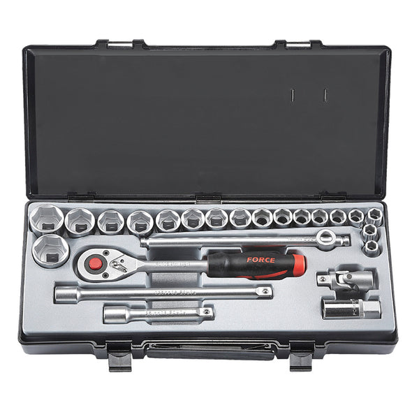 Force 4246B-9 24Pc 1/2Inch 12PT Flank Socket Tool Set | Professional Metric Socket Kit