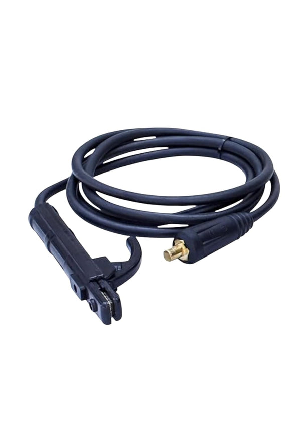 Coiled hose with electrical connectors on a white background