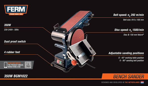 Ferm BGM1022 Bench Sander/Disc Sander with Mitre Guide 350W