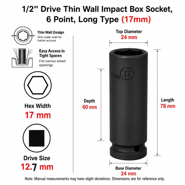 Baum 12.7mm 1/2Inch Drive Deep Impact Socket Art 399 | Wide Application for Automotive, Mechanical & Industrial Use