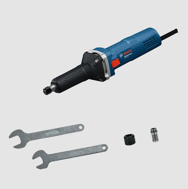 Bosch GGS 5 LS Professional 550W Straight Grinder with 7,000–32,000 RPM variable speed, 6mm collet, and restart protection. Ideal for grinding, deburring, polishing, weld finishing, and industrial fabrication.