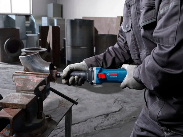 Bosch GGS 5 LS Professional 550W Straight Grinder with 7,000–32,000 RPM variable speed, 6mm collet, and restart protection. Ideal for grinding, deburring, polishing, weld finishing, and industrial fabrication.