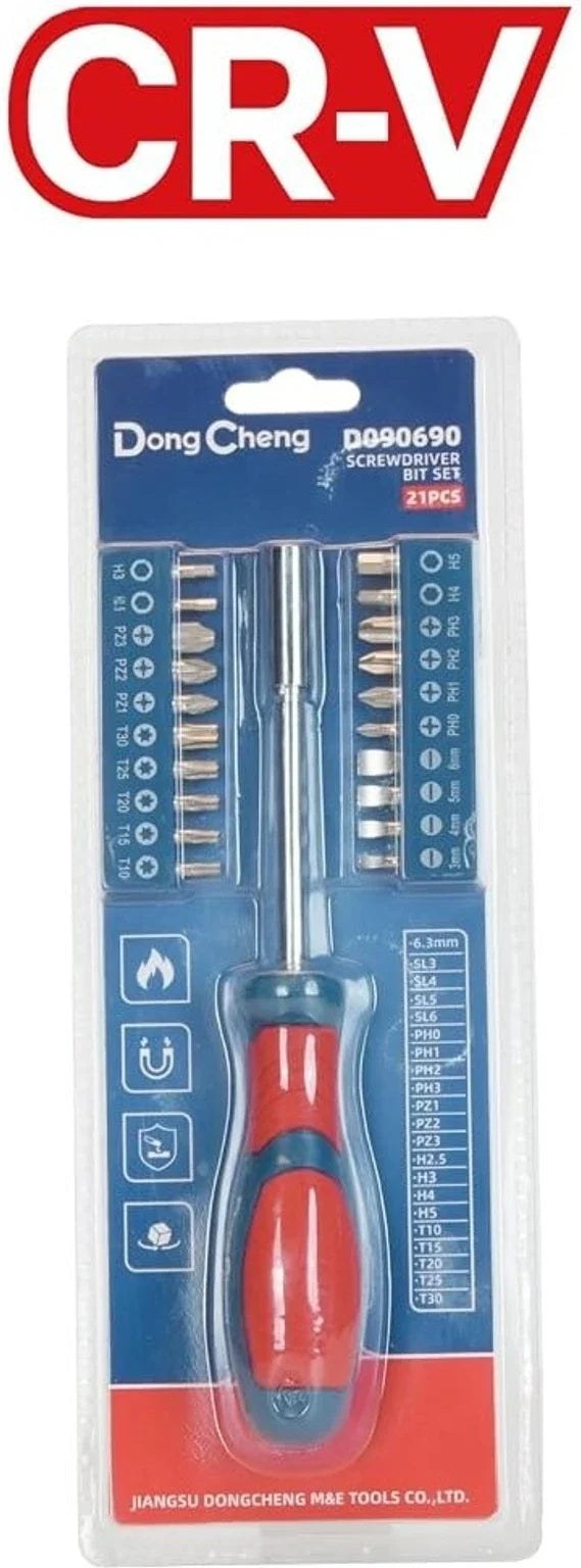 DongCheng HD090690 21-Piece Chrome Vanadium (CR-V) Screwdriver Bit Set with Magnetic Bit Holder