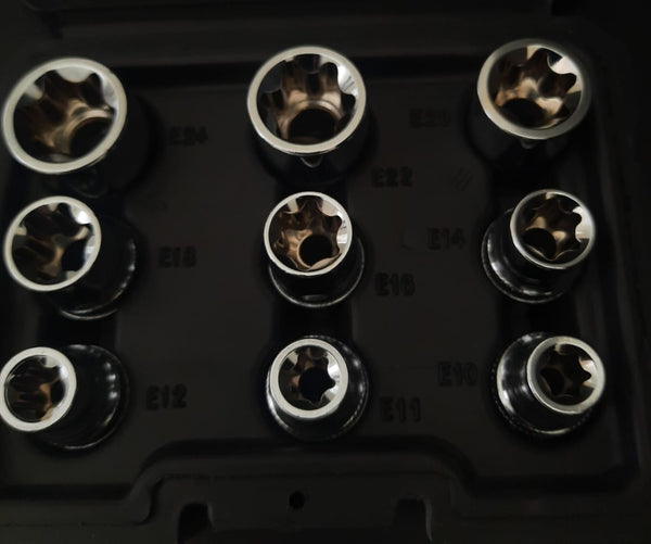 CraftsHands 1/2-Inch Drive E-Torx Socket Set (9 Pieces) | Professional External Star Sockets