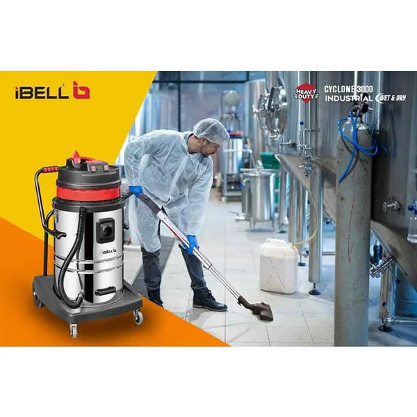 Cyclone 3100 Industrial Wet & Dry Vacuum Cleaner 3000W with Dual Motors, 70L Stainless Steel Tank, 22kPa Vacuum Pressure and HEPA Filter