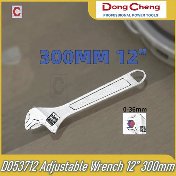 Dong Cheng Adjustable Wrench 12 Inch, 300mm, 0–36mm Jaw Capacity, Heat-Treated Chrome-Plated Carbon Steel