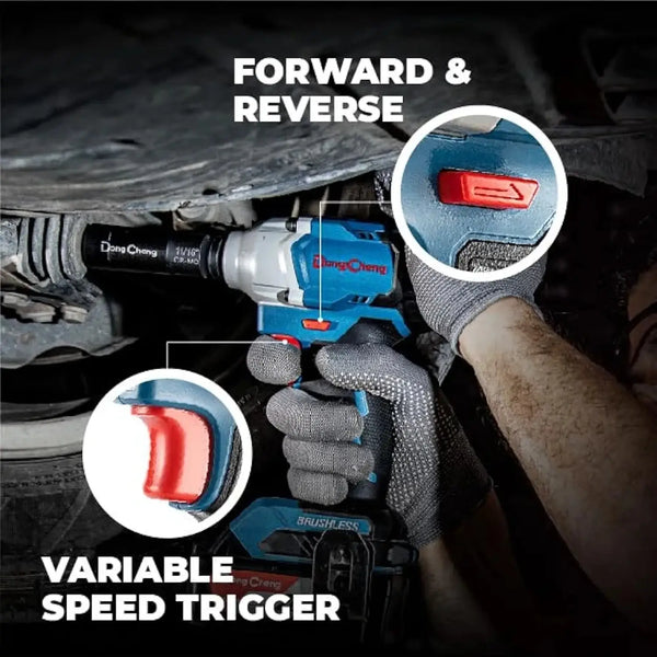 DongCheng DCPB488 20V MAX Cordless Brushless Impact Wrench, 1/2-Inch Square Drive with 488Nm Maximum Torque, 3-Speed Control and Smart-Loosen Function
