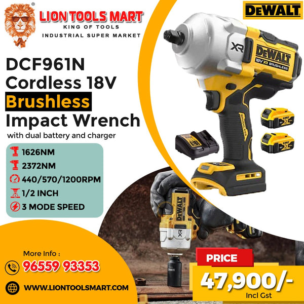 DEWALT DCF961N Cordless 18V Brushless Impact Wrench (1/2 Inch, 2372Nm) - Dual Battery Kit