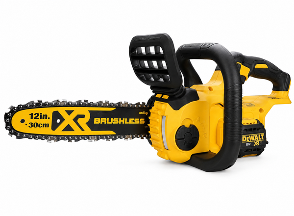 DEWALT CORDLESS Brushless Compact Chainsaw DCMCS565N-XJ 18V XR 30cm - BARE TOOL, 7.3 m/s Max. Chain Speed (No-Load), Tackles Timber upto 25cm, Ergonomic Handle (Includes 5Ah Battery & Charger)