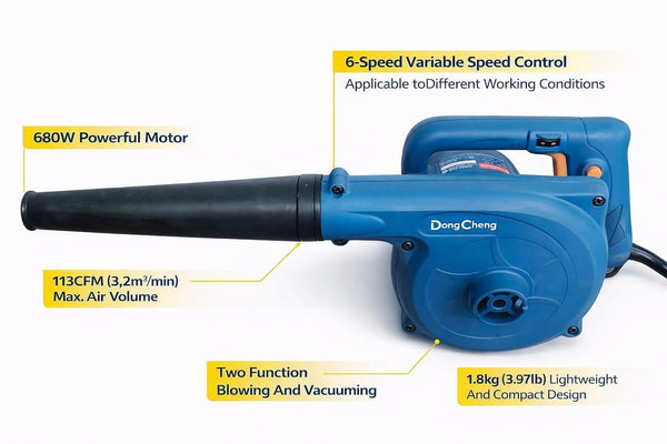 DONGCHENG DQF32 680W adjustable speed electric blower with dust bag