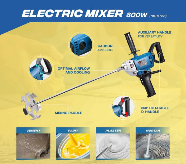 Dongcheng DQU160B Electric Paint Mixer | 160mm Mixing Paddle | 800W Heavy Duty Mixing Machine