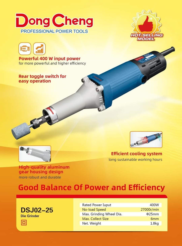 DSJ02-25 400W electric die grinder with 27000 RPM speed and 6mm collet