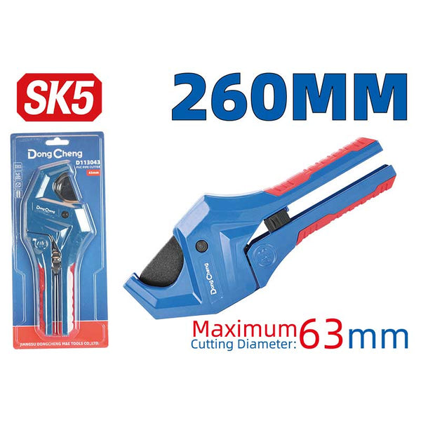 DongCheng HD113063 260mm Industrial Heavy-Duty Ratcheting PVC Pipe Cutter (3–63mm Capacity, SK5 Blade)