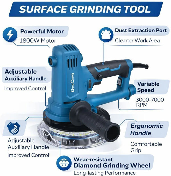 DongCheng DSF02-180 180mm Drywall Sander, 750W, Adjustable Speed with LED Lights and Self-Vacuum Function