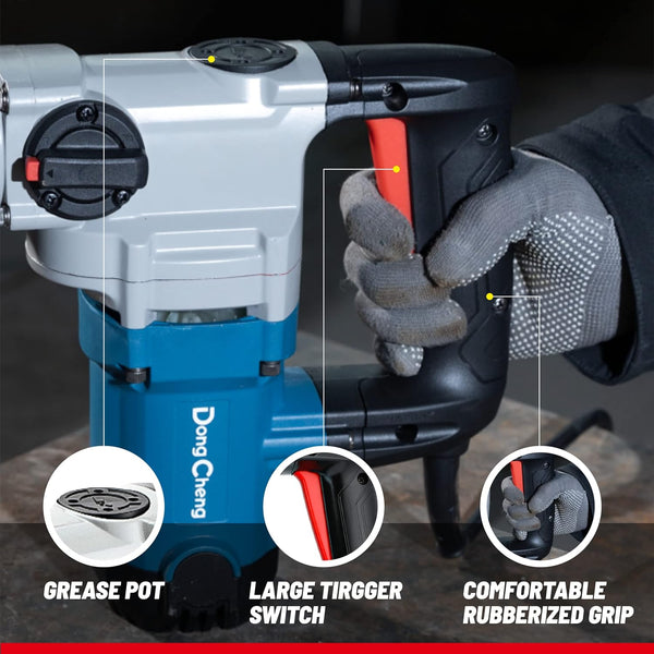DongCheng DZC03-26SH 750W SDS-Plus Rotary Hammer Drill, 3.0J Impact Energy, 26mm Concrete Drilling Capacity, Rotary Hammer and Demolition Functions