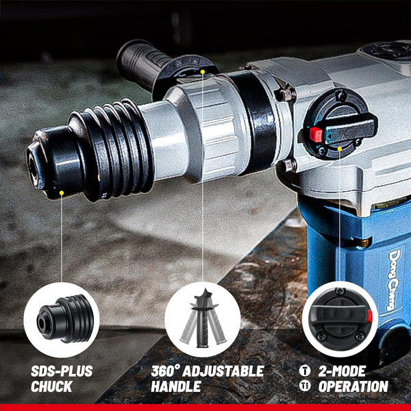 DongCheng DZC03-26SH 750W SDS-Plus Rotary Hammer Drill, 3.0J Impact Energy, 26mm Concrete Drilling Capacity, Rotary Hammer and Demolition Functions