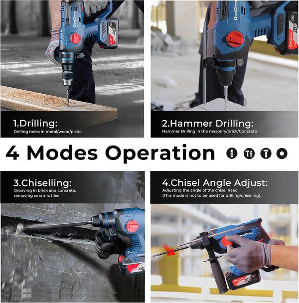 DongCheng DZC03-26SH 750W SDS-Plus Rotary Hammer Drill, 3.0J Impact Energy, 26mm Concrete Drilling Capacity, Rotary Hammer and Demolition Functions