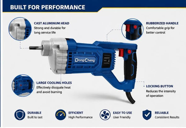 DongCheng DZD35 1200W Handheld Concrete Vibrator, 4300 RPM, 8mm Output Shaft, Cast-Aluminum Head and Rubber-Covered Handle for Concrete Compaction