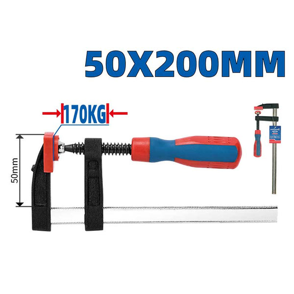 DongCheng HD071202 50x200mm Heavy-Duty Woodworking F-Clamp with Ergonomic Handle (170 KGS Clamp Force)