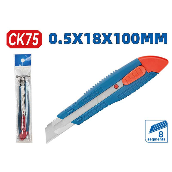 DongCheng HD110119 18mm Heavy-Duty Snap-Off Utility Knife with ABS + TPR Soft Grip & 3 PCS CK75 Blades