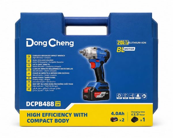 DongCheng DCPB488 20V MAX Cordless Brushless Impact Wrench, 1/2-Inch Square Drive with 488Nm Maximum Torque, 3-Speed Control and Smart-Loosen Function
