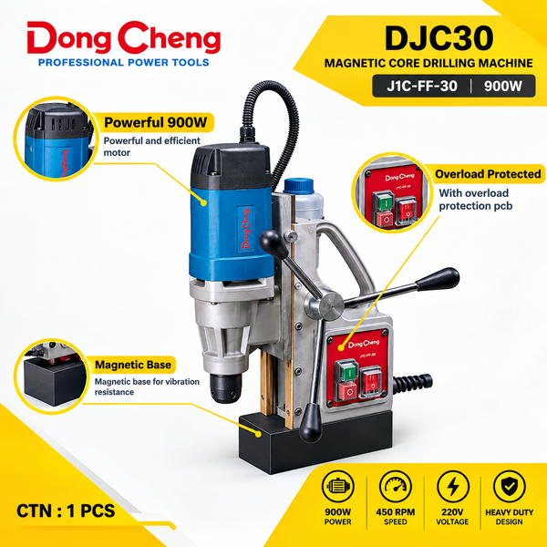 Dongcheng DJC30 Magnetic Core Drilling Machine with Stand, J1C-FF-30, 900W Heavy Duty Magnetic Drill for Metal Fabrication and Industrial Drilling