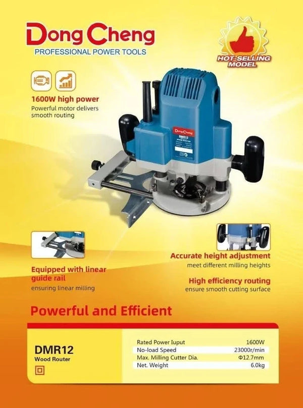 Dongcheng DMR12 Electric Wood Router Machine for Woodworking, Wood Groove Cutting, Edge Trimming, Profiling and Furniture Making