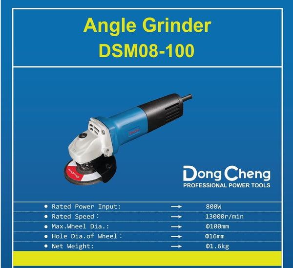 Dongcheng DSM08-100 800W Angle Grinder, 100mm (4 Inch) Heavy-Duty Electric Cutting and Grinding Tool for Metal Fabrication, Workshop and Construction Use