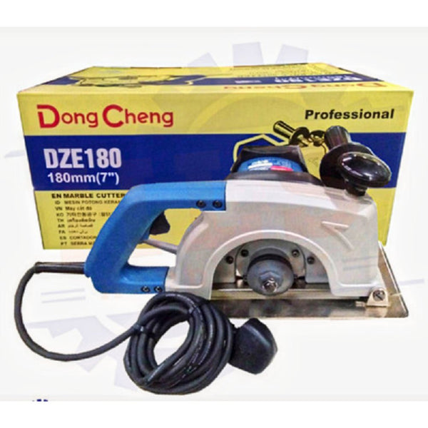Dongcheng DZE180S Marble Cutter 1900W, 180mm Blade, 5500 RPM, 58mm Cutting Capacity, Heavy-Duty Stone Cutting Machine