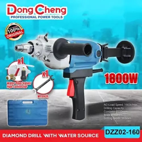 Dongcheng DZZ02-160 1800W Diamond Core Drill Machine With Water Source, 160mm Maximum Drilling Diameter, 1900 RPM for Concrete and Construction Applications