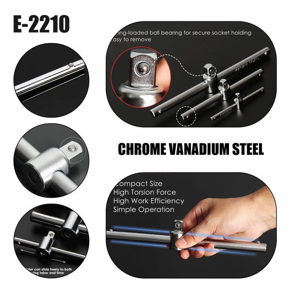 Eastman 1/2Inch Sliding T Bar 12Inch | Chrome Vanadium Socket Wrench Handle
