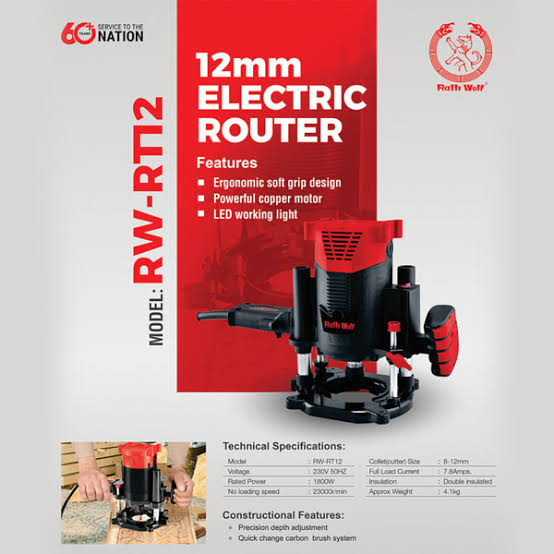 Ralli Wolf RW-RT12 12mm Electric Wood Router 1800W with LED Working Light and Precision Depth Adjustment