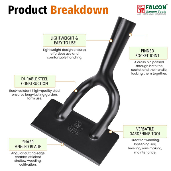 Falcon FFWH-5140, Premium Dutch Hoe, Dutch Hoe, Garden Hoe, Weed Removal Tool, Garden Weeding Tool, Steel Handle Hoe, Gardening Tool, Soil Cultivation Tool, Horticulture Tool, Falcon Garden Tools, Weed Control Tool