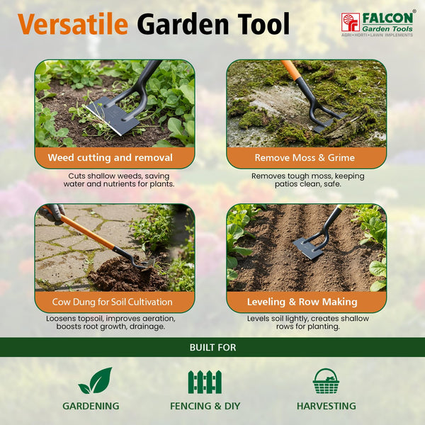 Falcon FFWH-5140, Premium Dutch Hoe, Dutch Hoe, Garden Hoe, Weed Removal Tool, Garden Weeding Tool, Steel Handle Hoe, Gardening Tool, Soil Cultivation Tool, Horticulture Tool, Falcon Garden Tools, Weed Control Tool
