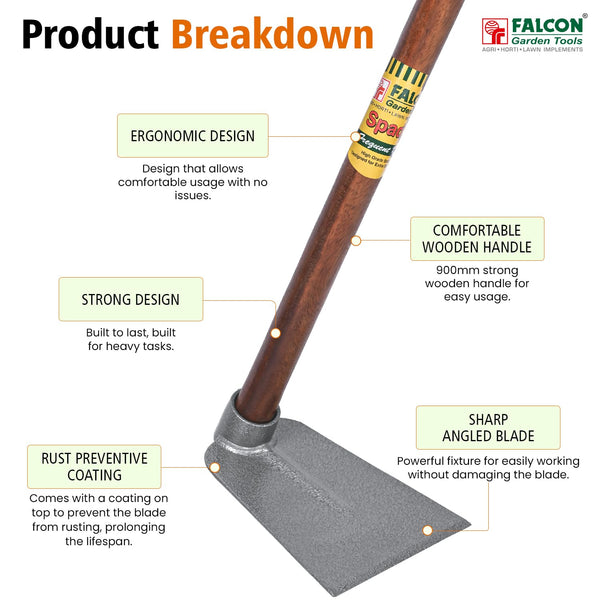 Falcon SPKW-50, Premium Garden Spade, Garden Spade, Wooden Handle Spade, Digging Spade, Soil Digging Tool, Gardening Tool, Agri Spade, Farming Tool, Landscaping Tool, Soil Loosening Tool, Falcon Garden Tools