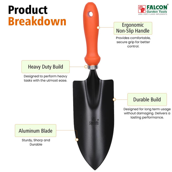 Falcon FWT-203, Hand Digging Trowel, Garden Trowel, Premium Trowel, Small Garden Trowel, Planting Tool, Transplanting Tool, Gardening Hand Tool, Soil Digging Tool, Nursery Tool, Pot Gardening Tool, Garden Hand Tools, Falcon Garden Tools