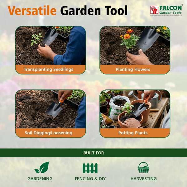 Falcon FWT-203, Hand Digging Trowel, Garden Trowel, Premium Trowel, Small Garden Trowel, Planting Tool, Transplanting Tool, Gardening Hand Tool, Soil Digging Tool, Nursery Tool, Pot Gardening Tool, Garden Hand Tools, Falcon Garden Tools