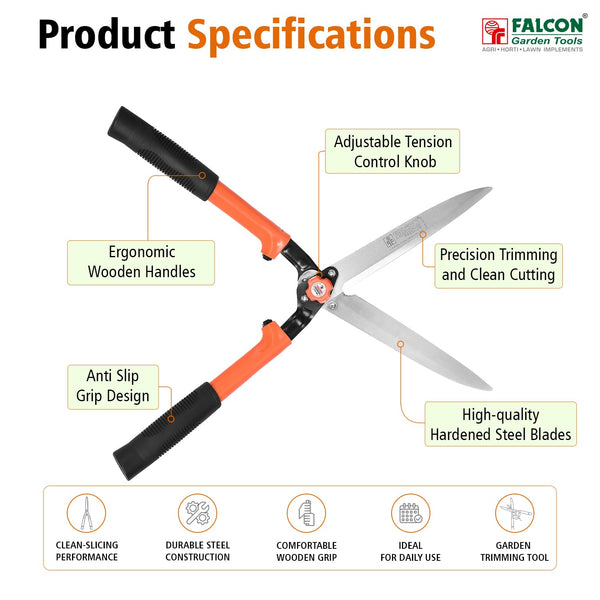 Falcon FHS-999(W), Falcon hedge shear, Premium hedge shear, 10 inch hedge shear, Hedge trimming tool, Garden hedge cutter, Wooden handle hedge shear, Hardened steel blade, Shrub trimming tool, Garden pruning tool, Landscaping tool, Horticulture tool, Gardening tools, Hedge trimming shears, Plant maintenance tool