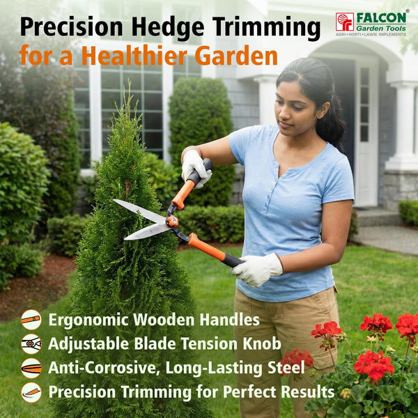 Falcon FHS-999(W), Falcon hedge shear, Premium hedge shear, 10 inch hedge shear, Hedge trimming tool, Garden hedge cutter, Wooden handle hedge shear, Hardened steel blade, Shrub trimming tool, Garden pruning tool, Landscaping tool, Horticulture tool, Gardening tools, Hedge trimming shears, Plant maintenance tool