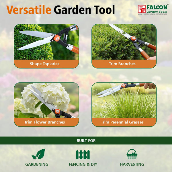 Falcon FHS-666, Falcon hedge shear, 200mm hedge shear, 8 inch hedge shear, Premium hedge shear, Wooden handle hedge shear, Hardened steel hedge shear, Hedge trimming tool, Garden hedge cutter, Shrub trimming tool, Garden pruning tool, Landscaping tools, Horticulture tools, Small garden tools