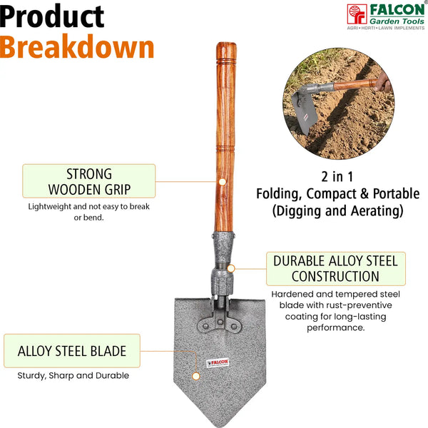 Falcon FFAS-6000, Falcon 2 in 1 shovel, Folding shovel, Premium shovel, Garden shovel, Agri shovel, Digging shovel, Soil aerating tool, Camping shovel, Portable shovel, Folding garden tool, Outdoor shovel, Gardening tools, Agriculture tools