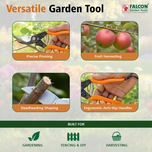 Falcon Major, Falcon Pruning Secateur, Bypass Secateur, Pruning Shear, Garden Secateur, Plant Pruner, Branch Cutter, Gardening Tool, Horticulture Tool, Nursery Tool, 15mm Pruning Tool, 225mm Secateur