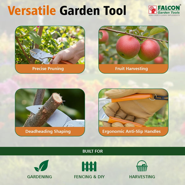 Falcon Regular, Falcon Pruning Secateur, Anvil Pruner, Pruning Secateur, Garden Secateur, Gardening Tool, Pruning Tool, Plant Pruner, Branch Cutter, Horticulture Tool, Nursery Tool, 200mm Secateur, 15mm Pruning Tool