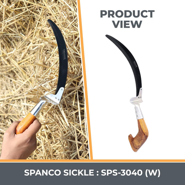 Falcon SPS(W)-3040, Spanco Sickle, Wooden Grip Sickle, Agricultural Sickle, Hand Sickle, Crop Cutting Sickle, Grass Cutting Tool, Weed Cutting Tool, Harvesting Tool, Farming Tool, Agricultural Tool, Gardening Tool, High Carbon Steel Sickle, Self Sharpening Sickle
