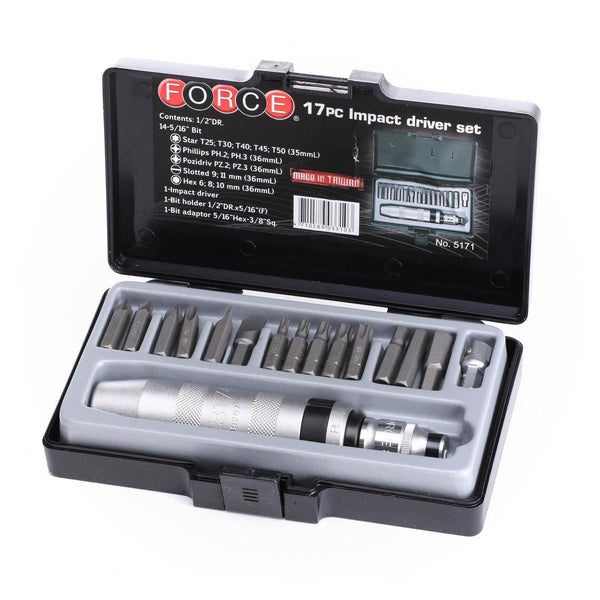 FORCE 5171 1/2 Inch 17Pcs Impact Driver Set | Professional Manual Impact Tool Kit